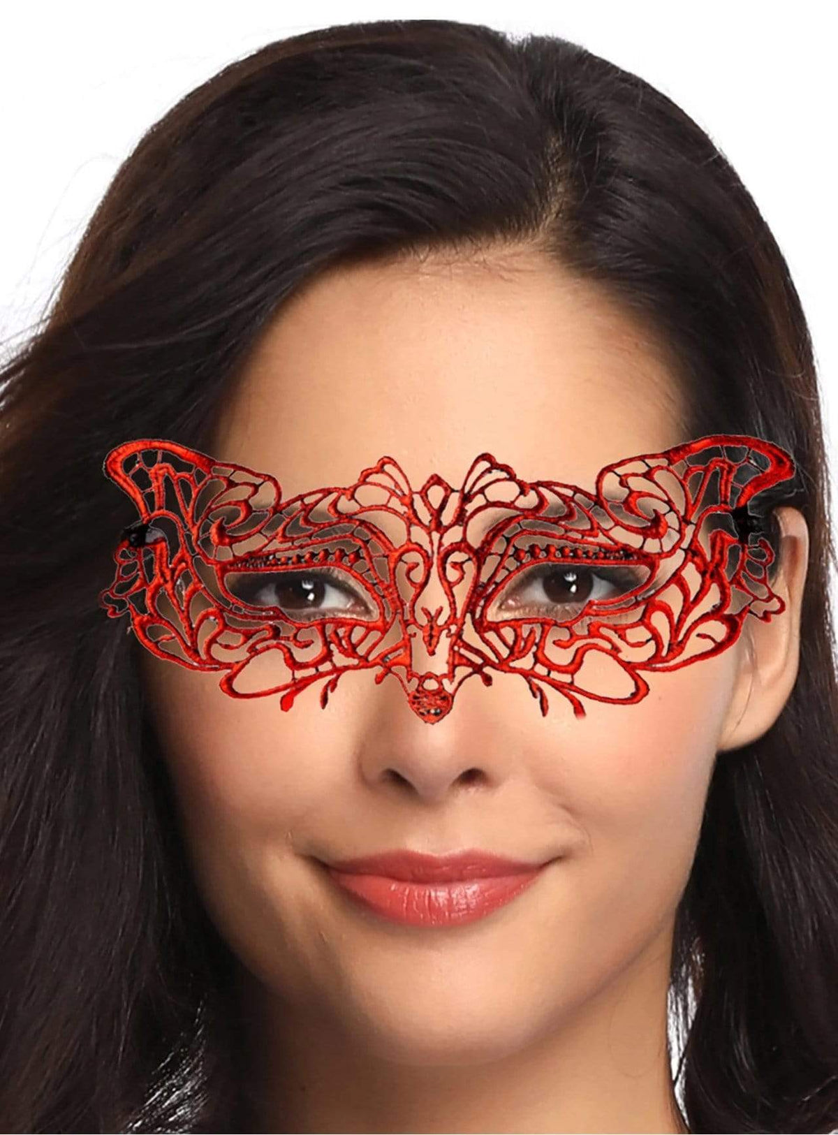 Intricate Red Woven Lace Masquerade Mask Headpiece
