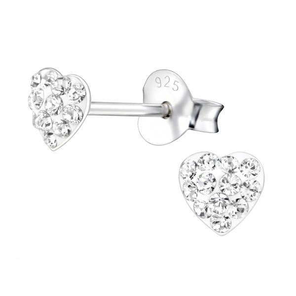 Silver Kids  Heart Stud Earrings with Swarovski Crystal
