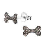 Silver Kids Crystal Bone Stud earrings with Swarovski Crystal Greige
