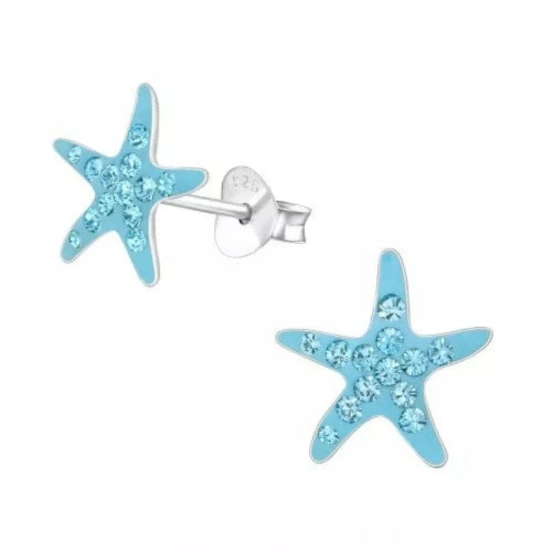Children's Silver Starfish Stud Earrings with Genuine European Crystal