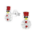 Children's Silver Snowman Ear Studs with Crystal