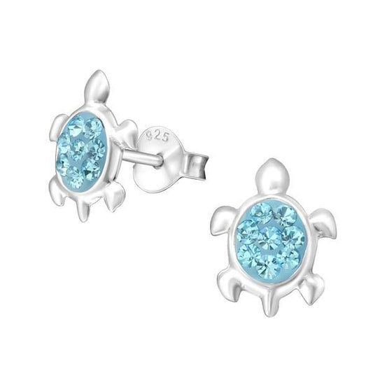 Children's Silver Turtle Crystal Stud Earrings for Girls