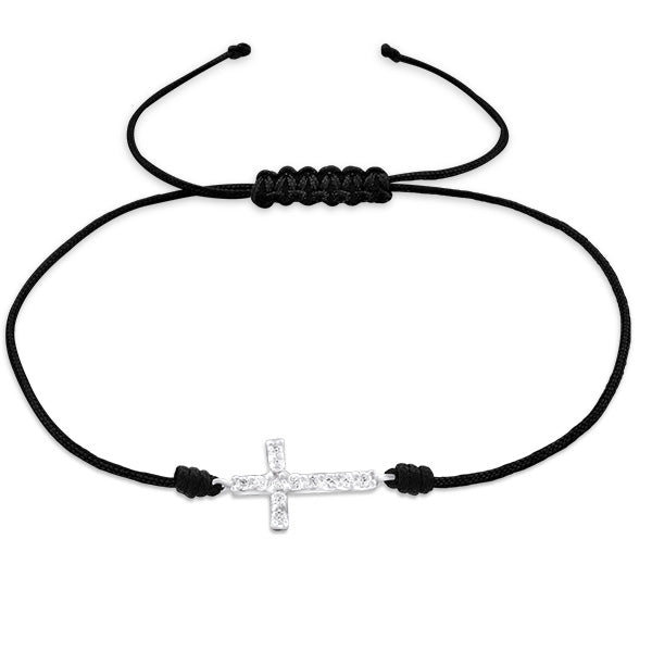 Silver Cross Adjustable  Bracelet with Cubic Zirconia