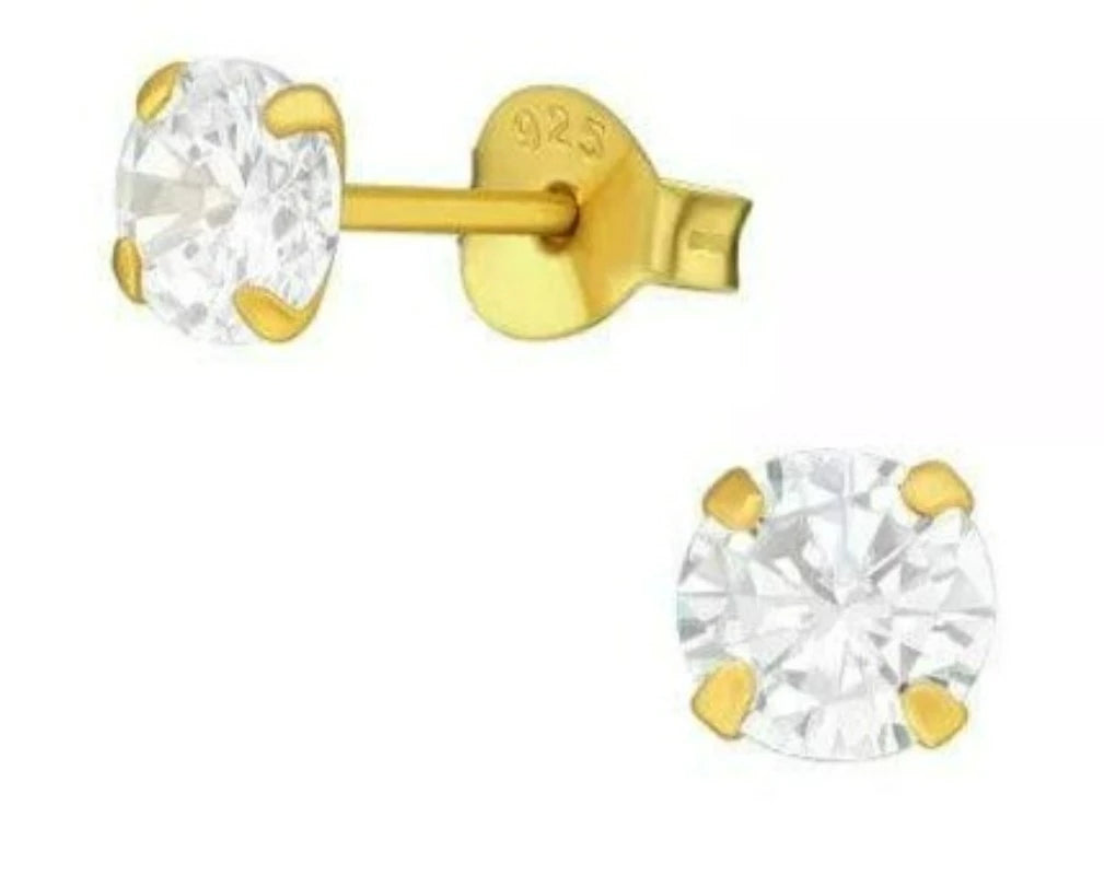 Gold Plated Round Stud Earrings with Cubic Zirconia