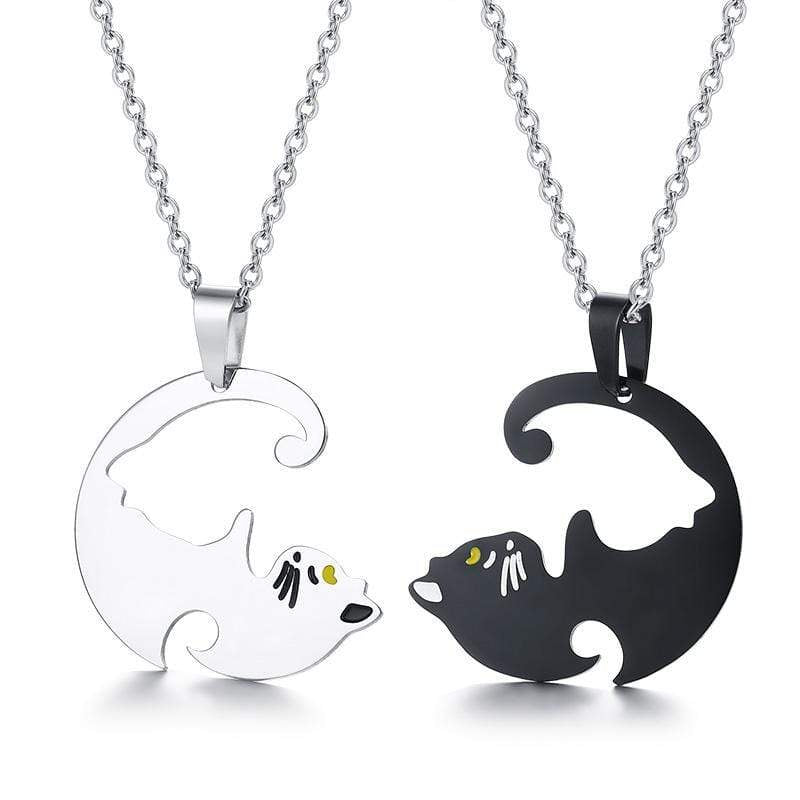 Stainless Steel Cat Couple Necklace