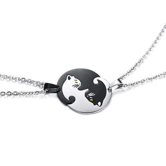 Stainless Steel Cat Couple Necklace