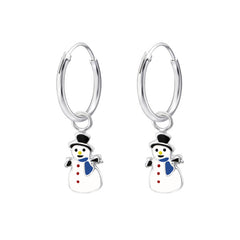 Children's Silver Ear Hoop with Hanging Snowman and Epoxy