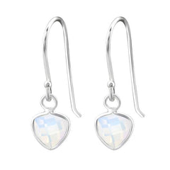 Silver Triangle Nano White  Opal  Earrings 