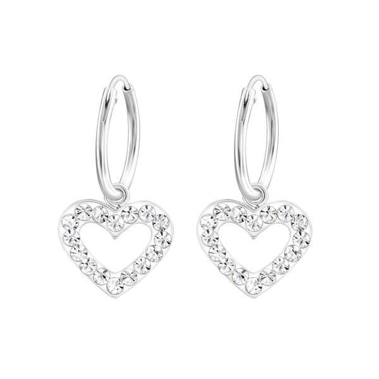 Children's Silver Hanging Heart Crystal Hoop Earrings