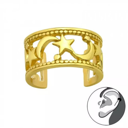 Gold Plated Moon and Star Ear Cuff Earring