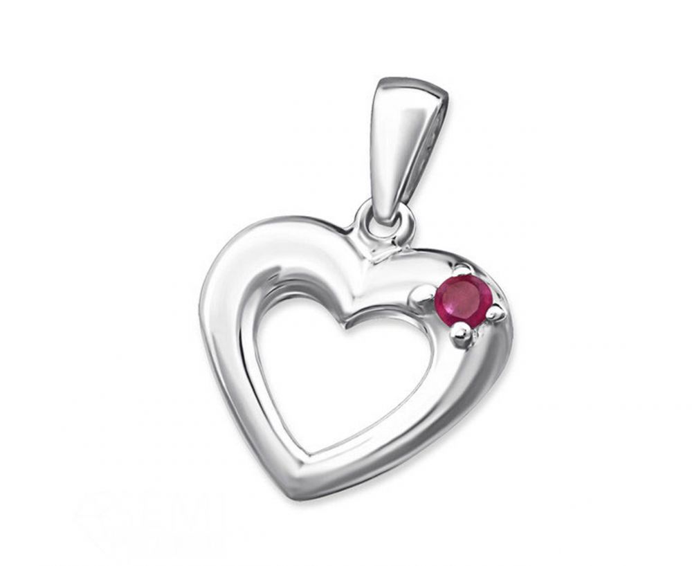 Silver Heart Pendant Charm with Gemstone- Pink Tourmaline