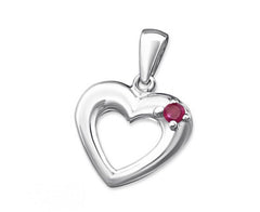 Silver Heart Pendant Charm with Gemstone- Pink Tourmaline