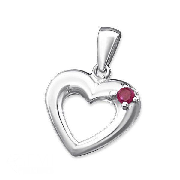 Silver Heart Pendant Necklace Charm with Gemstone