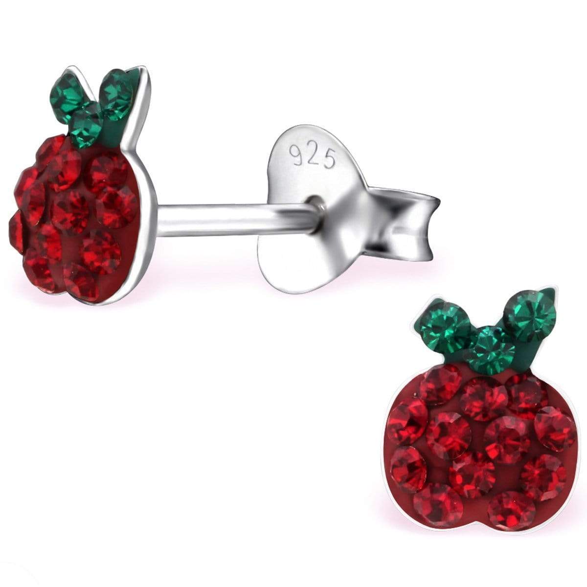 Kid's Sterling Silver Apple Ear Studs Made With Swarovski Crystals