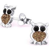 Kid's Sterling Silver Owl Ear Studs Made With Swarovski Crystals