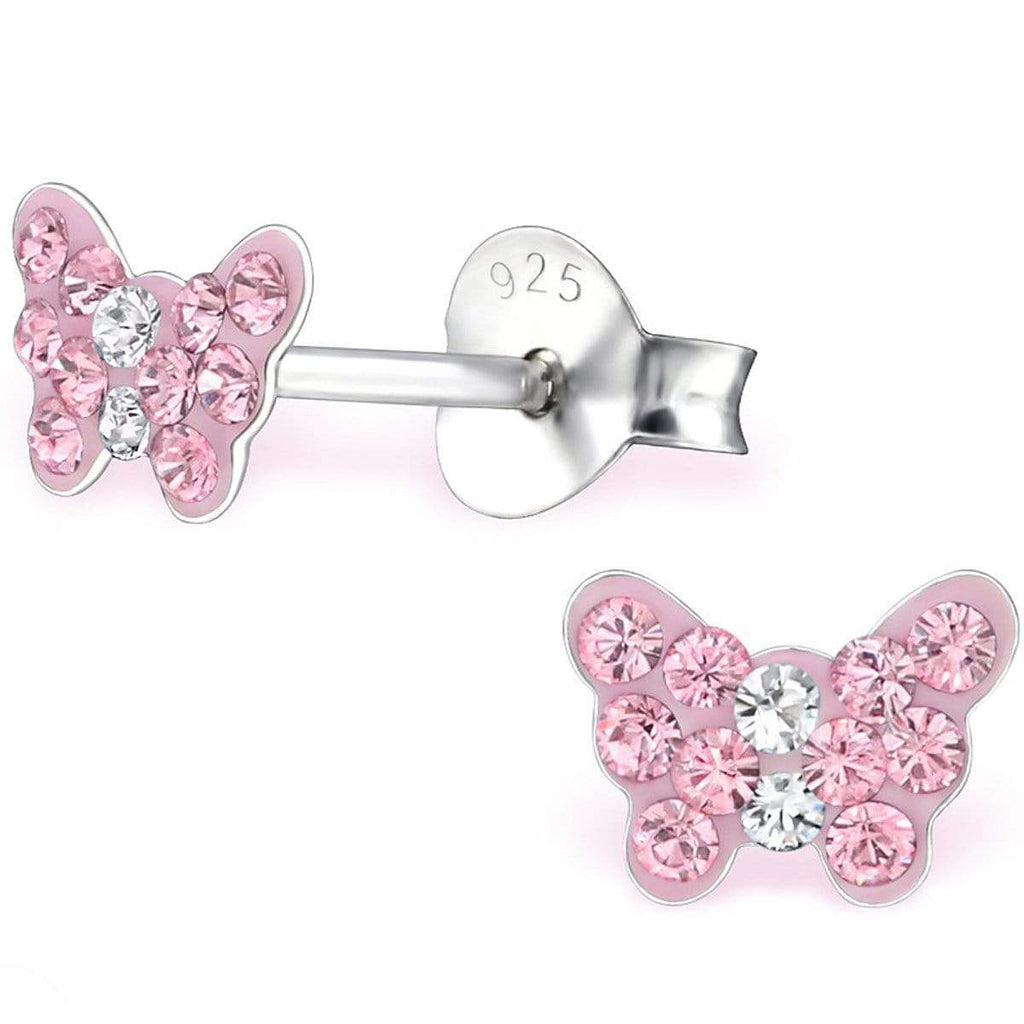 Kid's Sterling Silver Butterfly Ear Studs Made With Swarovski Crystals