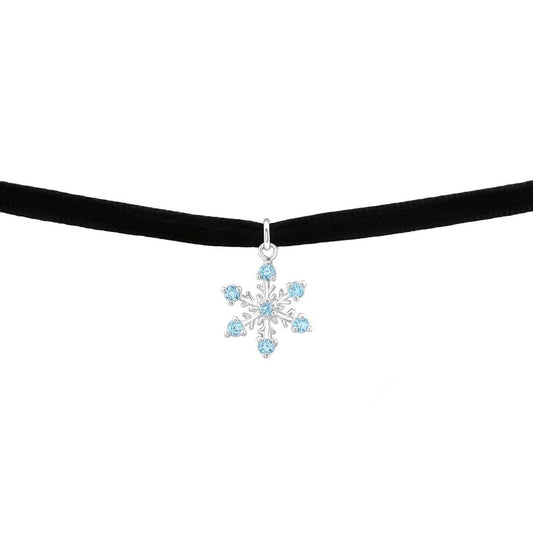 Sterling Silver Snowflake Crystal Choker Necklace