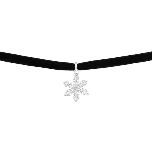 Sterling Silver Snowflake Crystal Choker Necklace