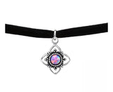 Black Banded Silver Choker Flower with Opal