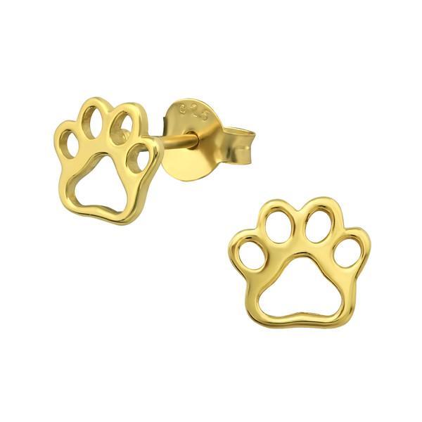 14 K Gold Plated Silver Paw Print Ear Studs