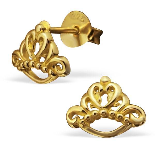 14 K Gold Plated Kids Silver Crown Ear Studs