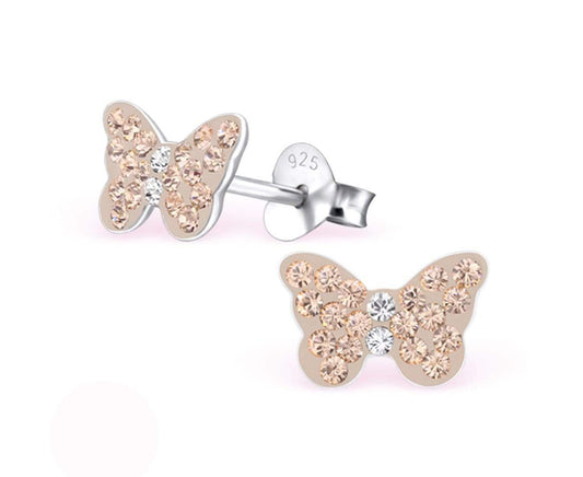 Kids Silver Butterfly Ear Studs Made With Swarovski Crystal