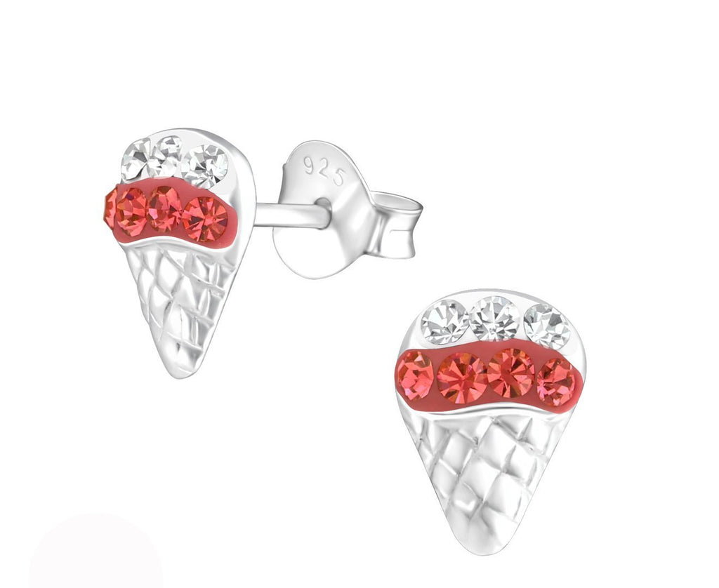 Childrens Silver Ice Cream Ear Studs Made With Swarovski Crystal