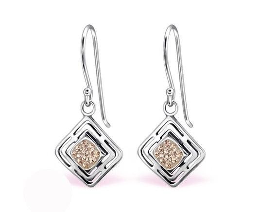 Sterling Silver Square Earrings Made With Swarovski Crystal Silk