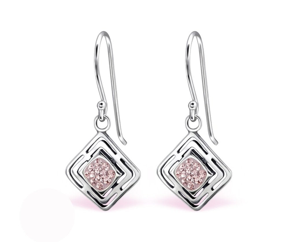Sterling Silver Square Earrings Made With Swarovski Crystal