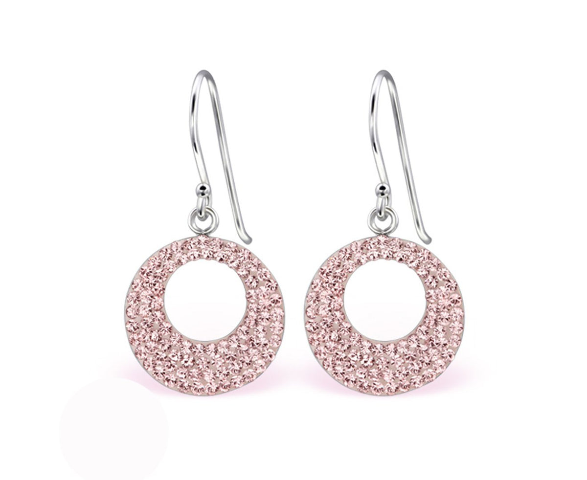 Sterling Silver Circle Earrings Made With Swarovski Crystal Vintage Rose