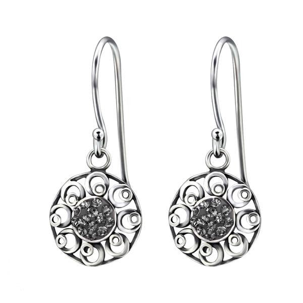 Sterling Silver Crystal Round Earrings Made With Swarovski Crystal Black Diamond