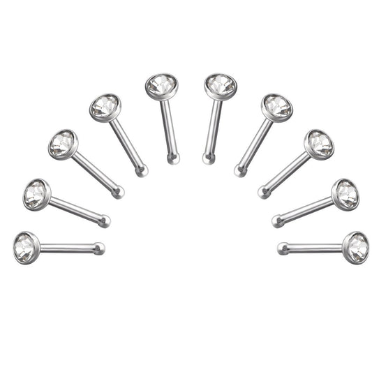 10 X Crystal Round Nose Stud Body jewellery 2.5 mm