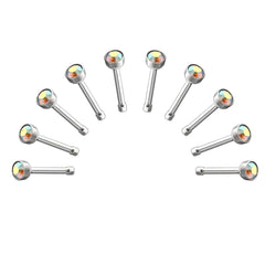 10 X AB Crystal Round Nose Stud with Ball End 2 mm