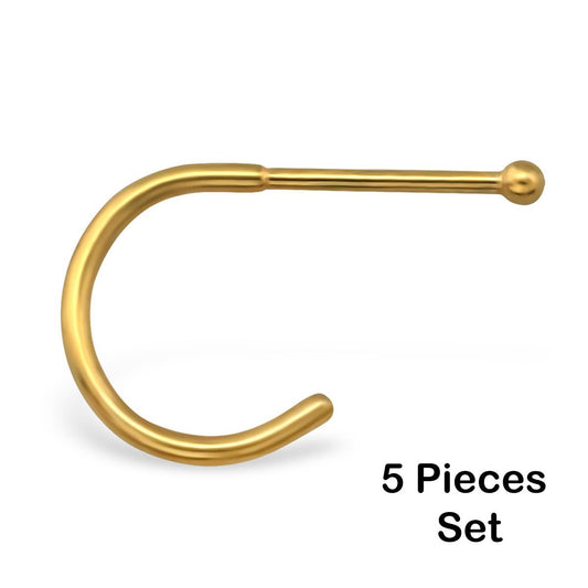 5 X Gold Surgical Steel Hoop Nose Studs