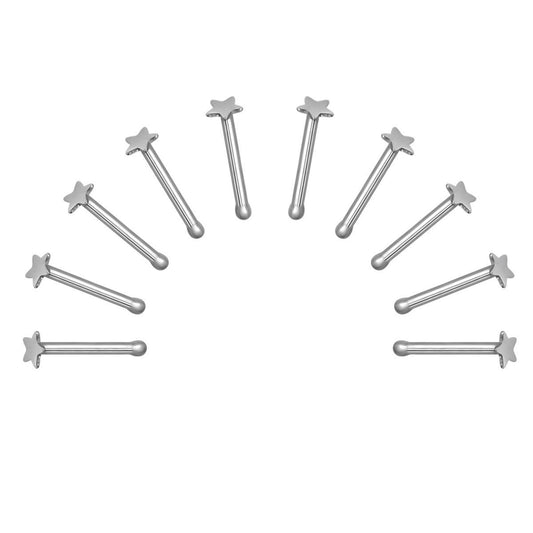 10 X Star Steel Nose Studs with Ball End