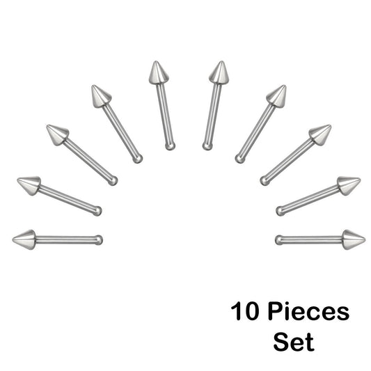 10 X Cone Steel Nose Studs with Ball End 10 MM