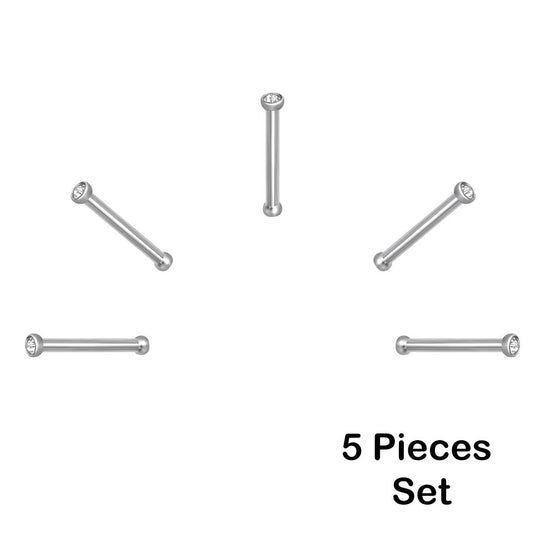 5 X Crystal & Steel Nose Studs with Ball End