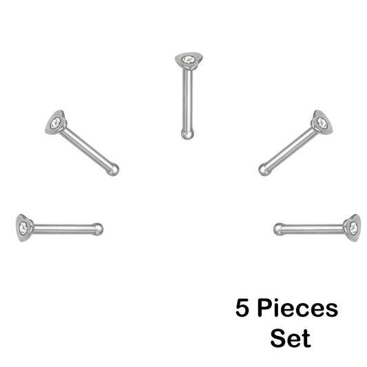 5 X Heart Steel Nose Studs with Ball End