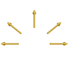 5 X Cone Gold Plated Steel Nose Studs with Ball End 11 mm