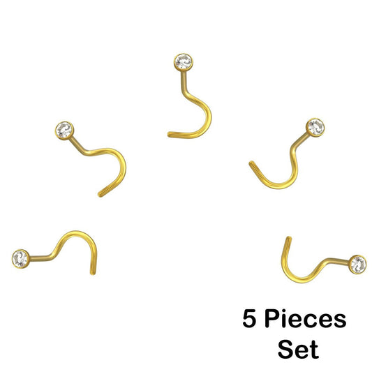 5 X Gold Cone Nose Studs 2mm