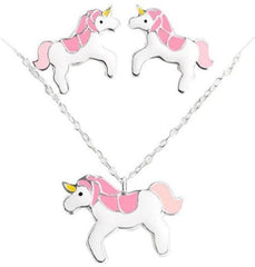 Children's Sterling Silver Unicorn Necklace and Earring Jewellery Set