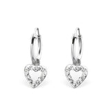 Hanging Silver Heart Hoop Earrings