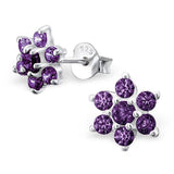 Silver Snowflake Stud Earrings With Crystals - CZ Amethyst