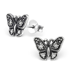 Silver Butterfly Earrings With Crystals