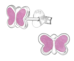 Children's Sterling Silver  Pink Glitter Butterfly Stud Earrings