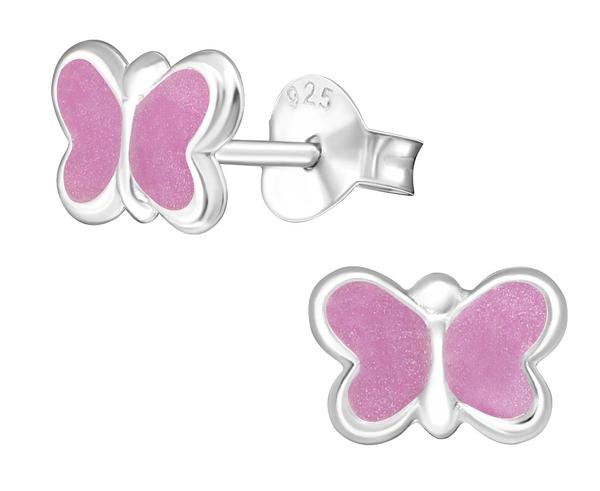 Children's Sterling Silver Light Pink Glitter Butterfly Earrings