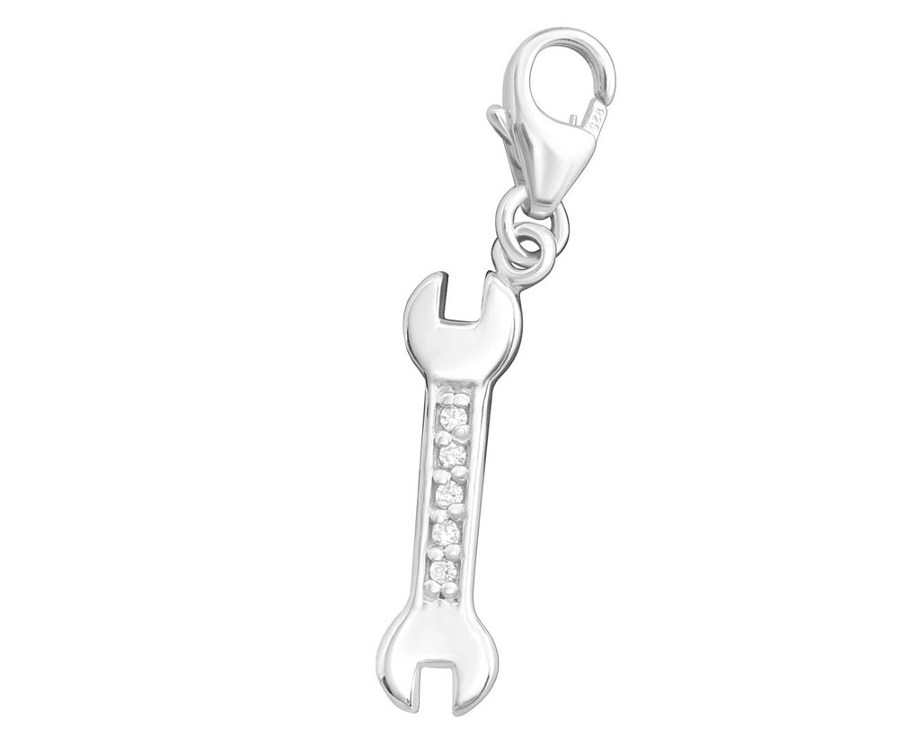Sterling Silver Cubic Zirconia Spanner Clip on Charm