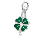 Sterling Silver Dark Green Lucky Clover Clip on Charm