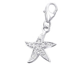 Sterling Silver CZ Crystal Starfish Clip on Charm
