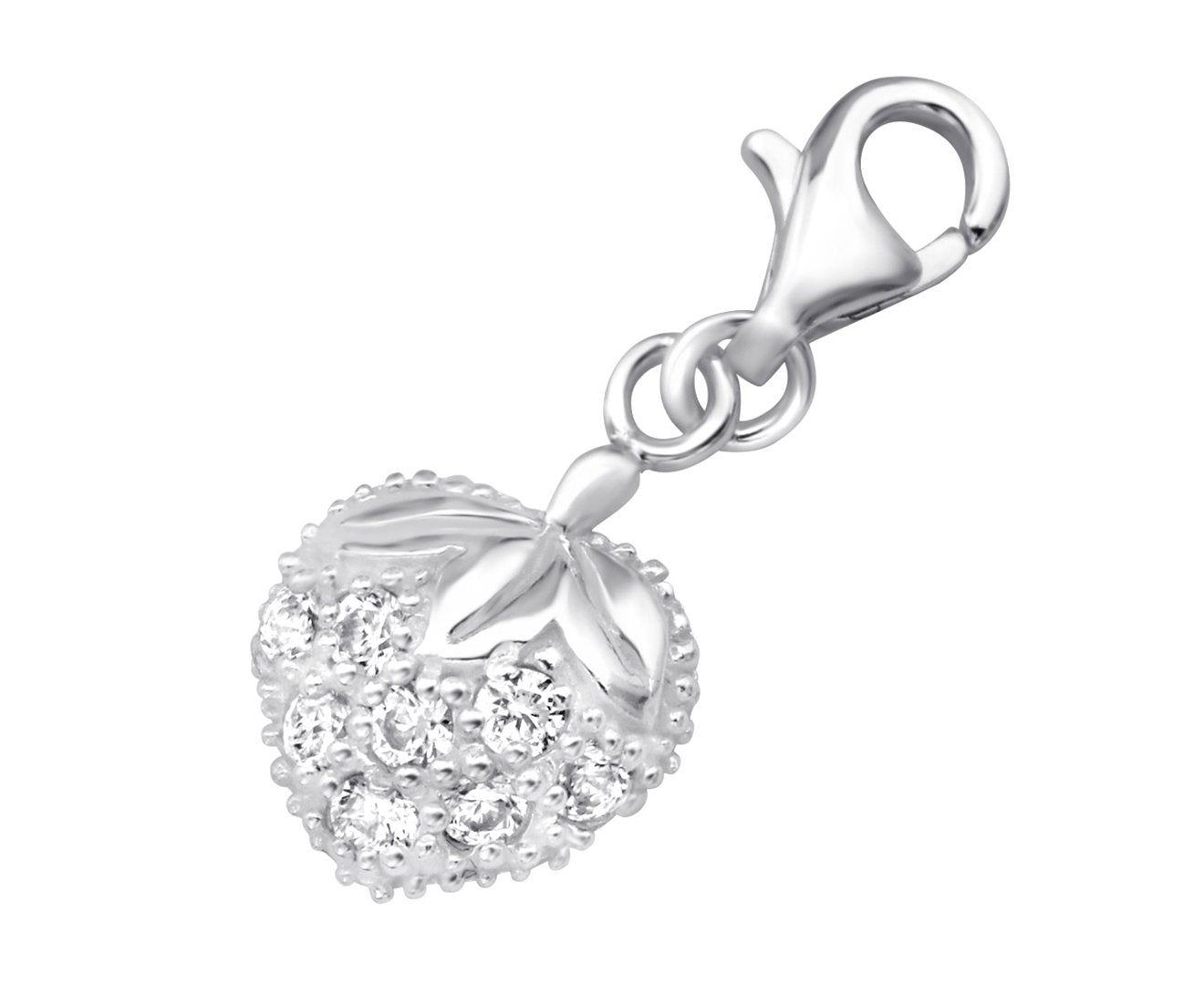 Sterling Silver CZ Crystal Strawberry Clip on Charm